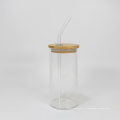 Caneca de jarra de vidro pedreiro com tampa de bambu